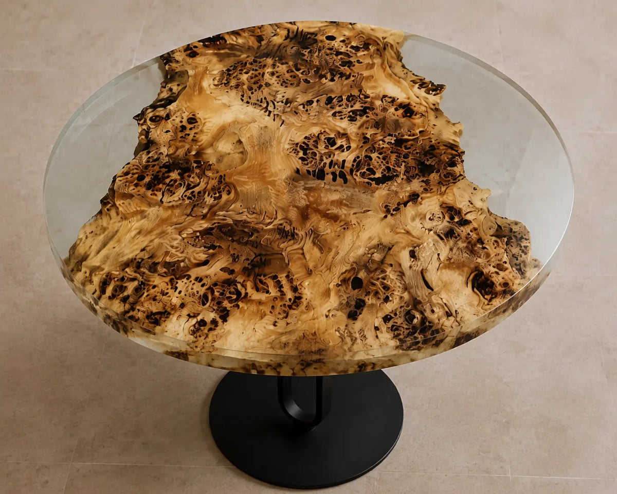 Burl Tapestry Clear Epoxy Poplar Round Dining Table RT41