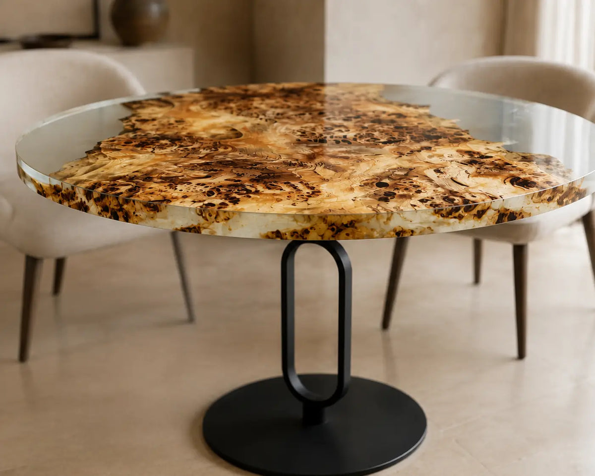 Burl Tapestry Clear Epoxy Poplar Round Dining Table RT41