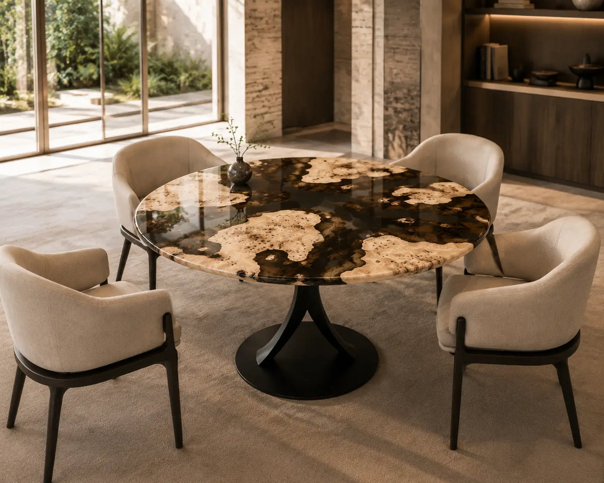 Moonlit Isles Smoky Epoxy Poplar Round Dining Table RT42