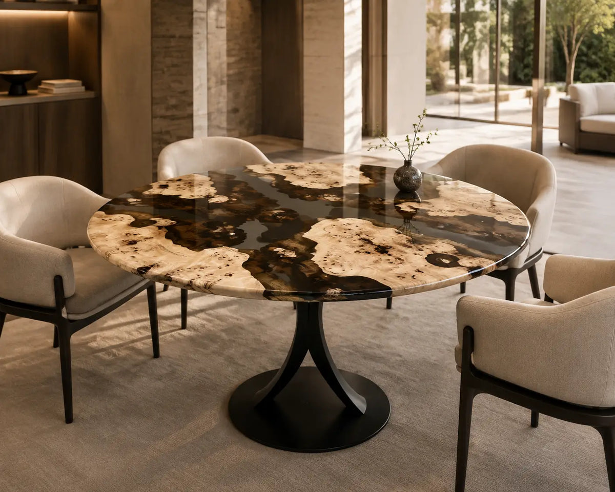 Moonlit Isles Smoky Epoxy Poplar Round Dining Table RT42