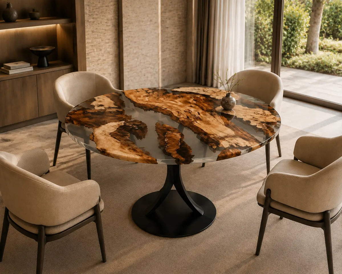 Mist Archipelago Epoxy Poplar Round Dining Table RT43