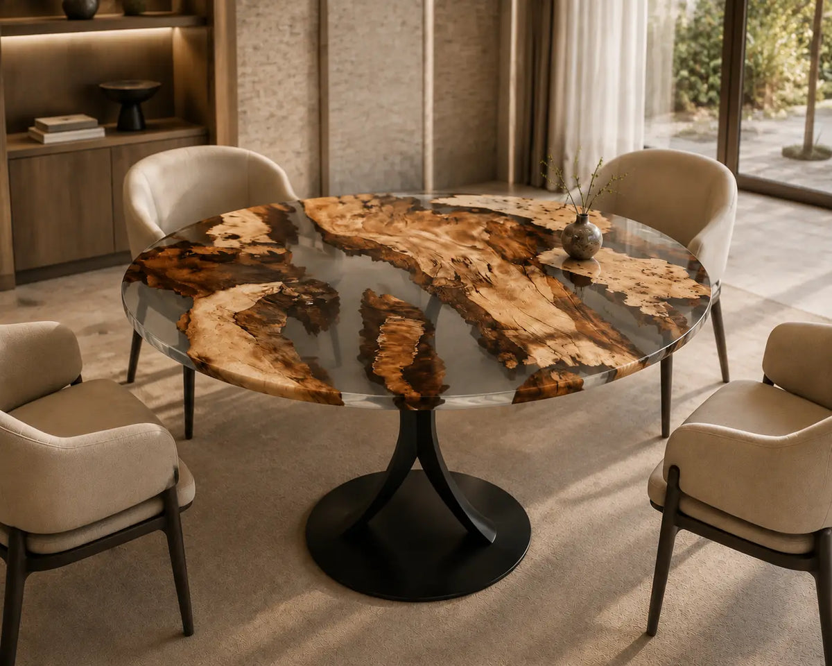 Mist Archipelago Epoxy Poplar Round Dining Table RT43