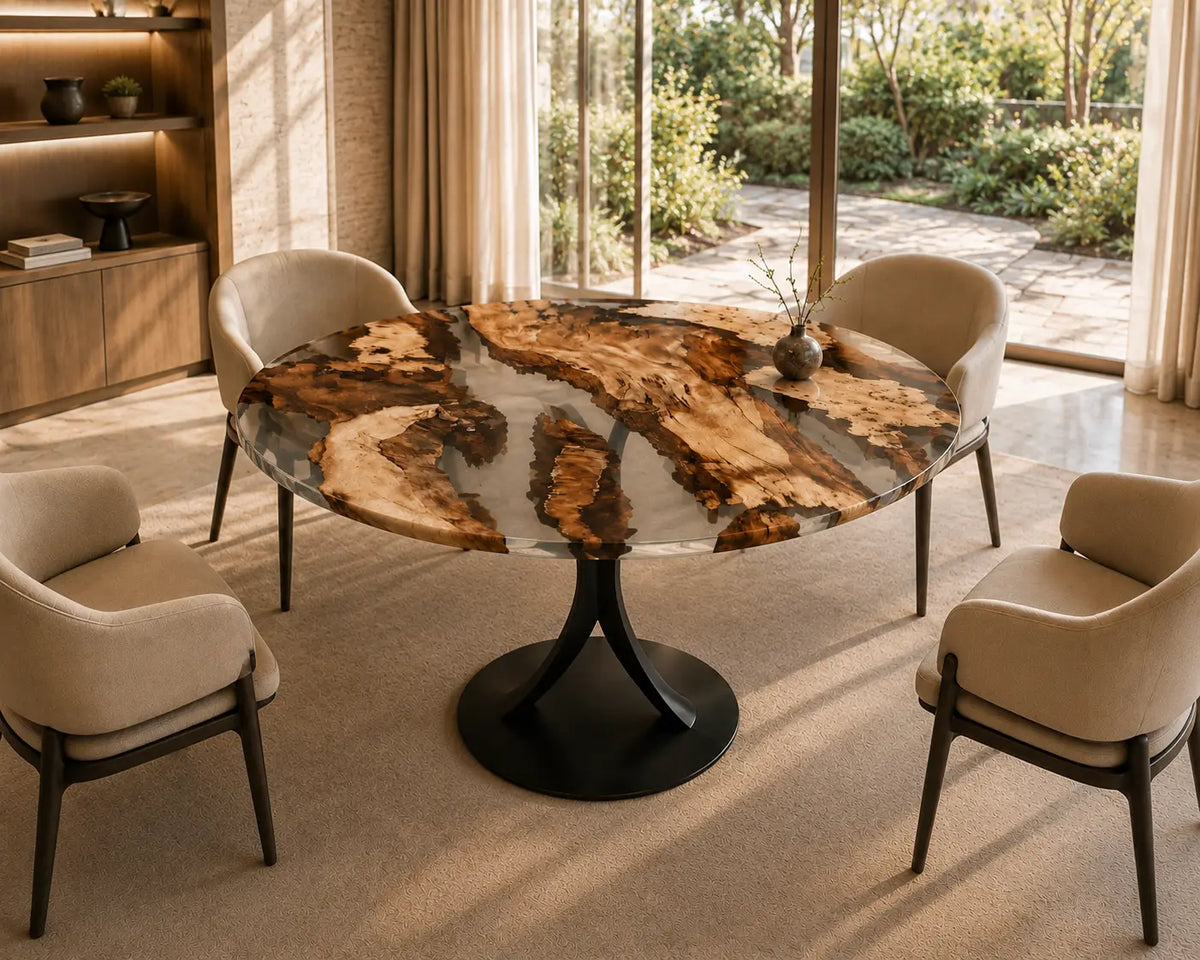Mist Archipelago Epoxy Poplar Round Dining Table RT43