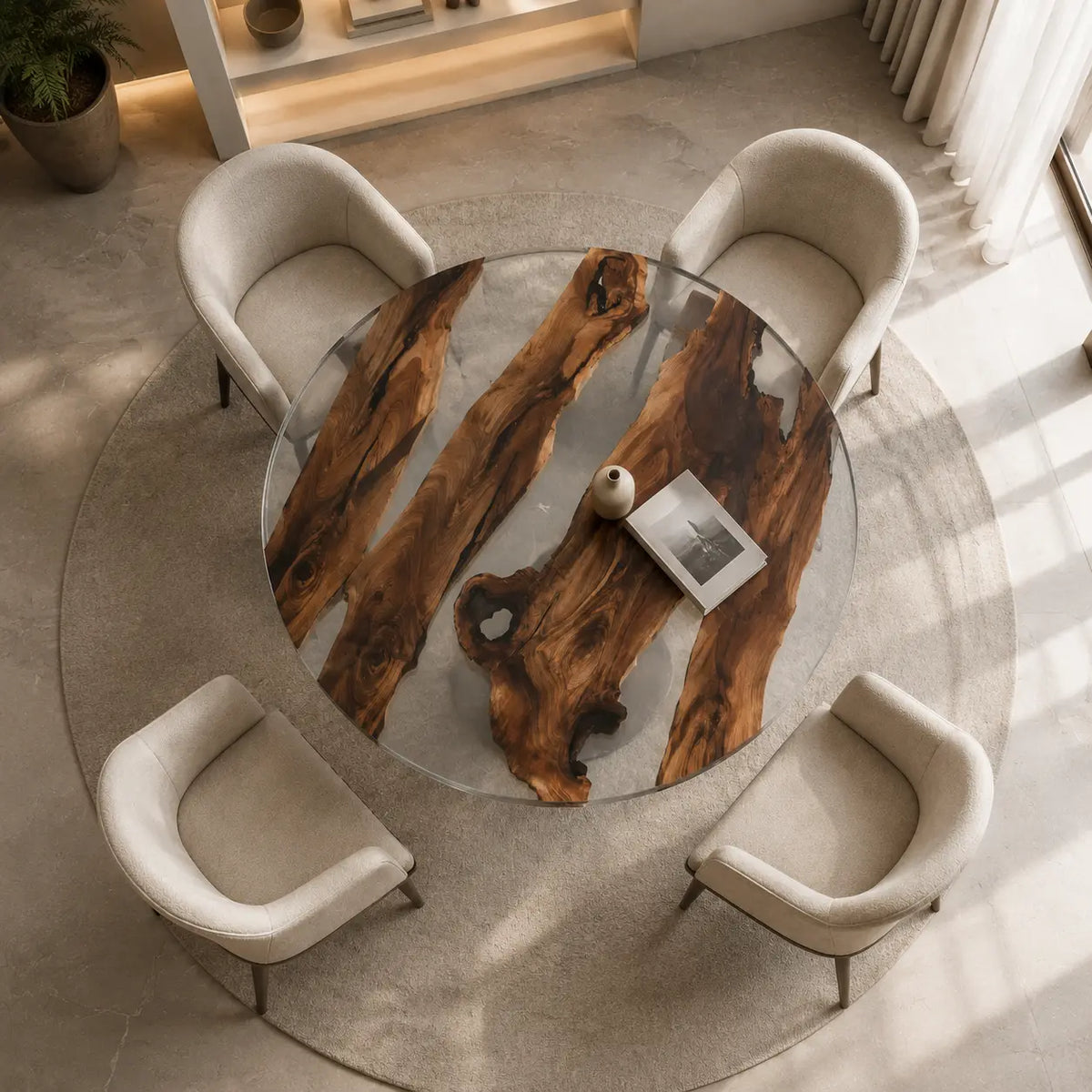 Olive Straits Clear Epoxy Olive Wood Round Dining Table – RT44