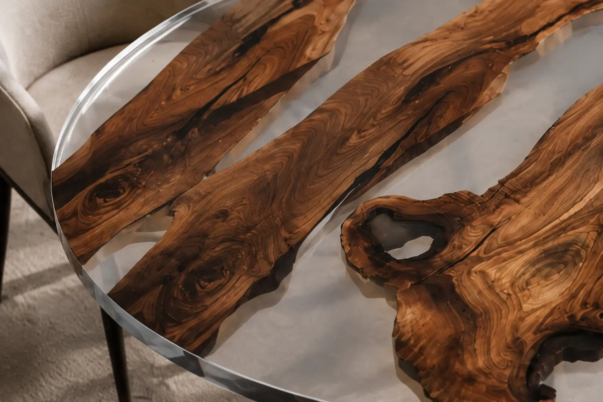 Olive Straits Clear Epoxy Olive Wood Round Dining Table RT44