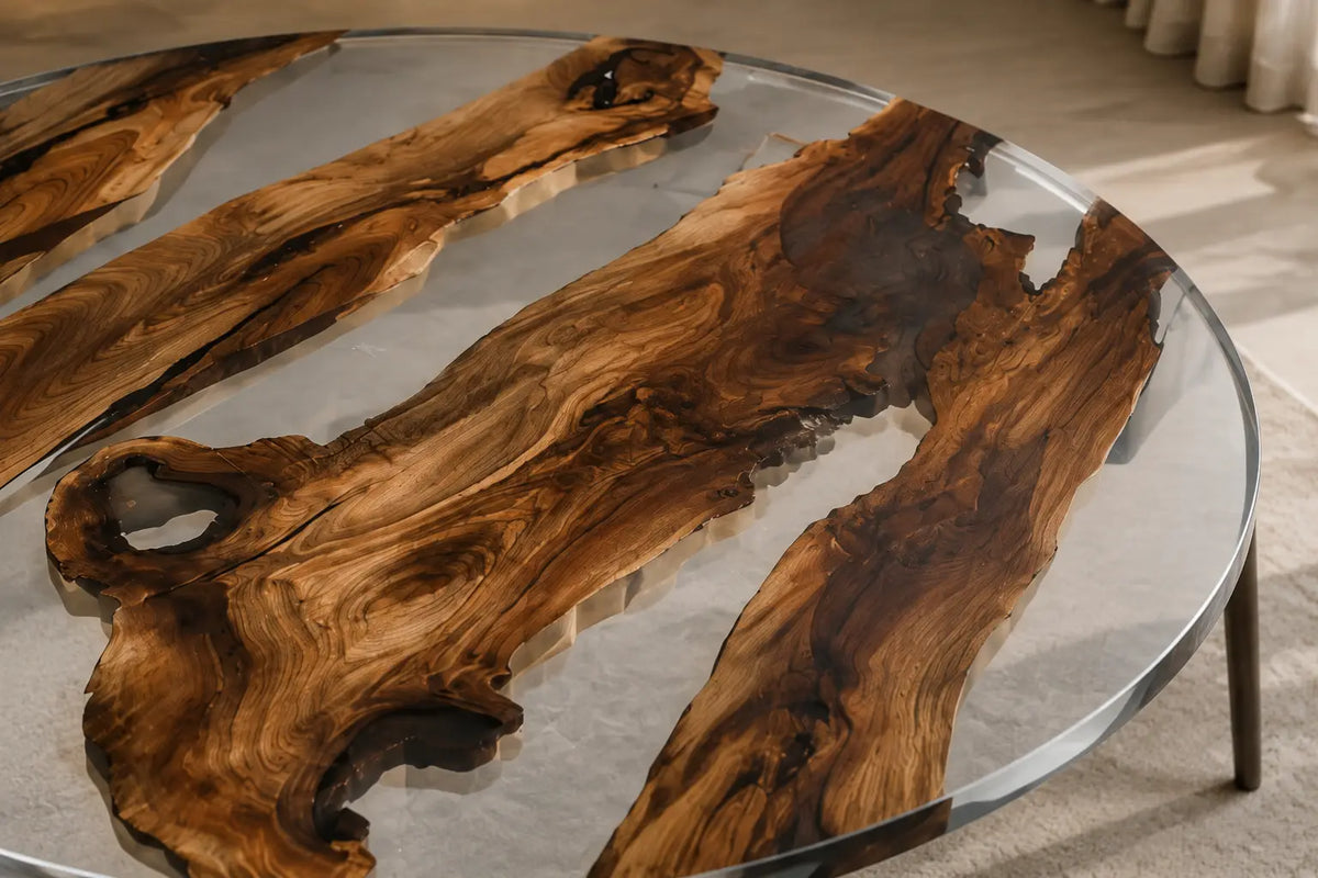Olive Straits Clear Epoxy Olive Wood Round Dining Table RT44