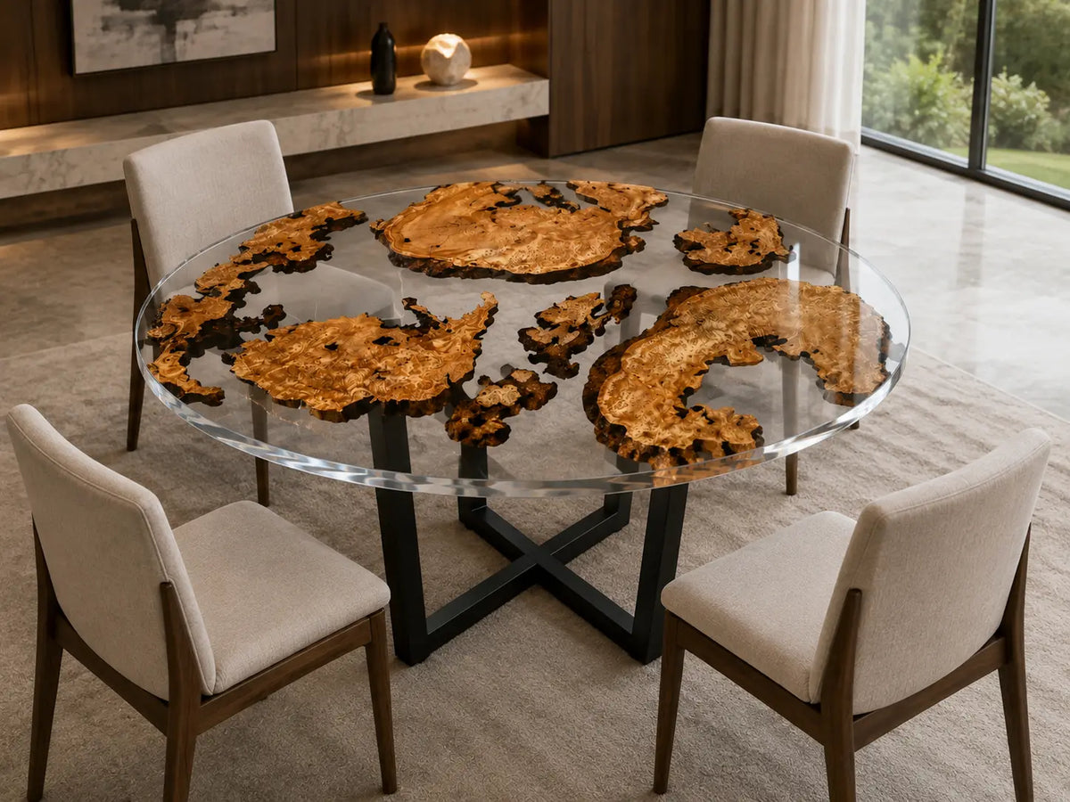 Olive Atlas Clear Epoxy Olive Wood Round Dining Table RT45