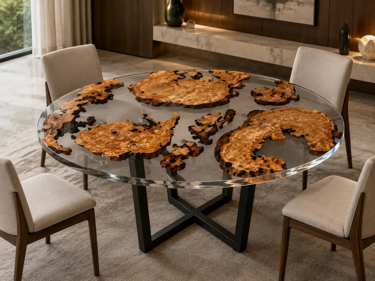 Olive Atlas Clear Epoxy Olive Wood Round Dining Table RT45