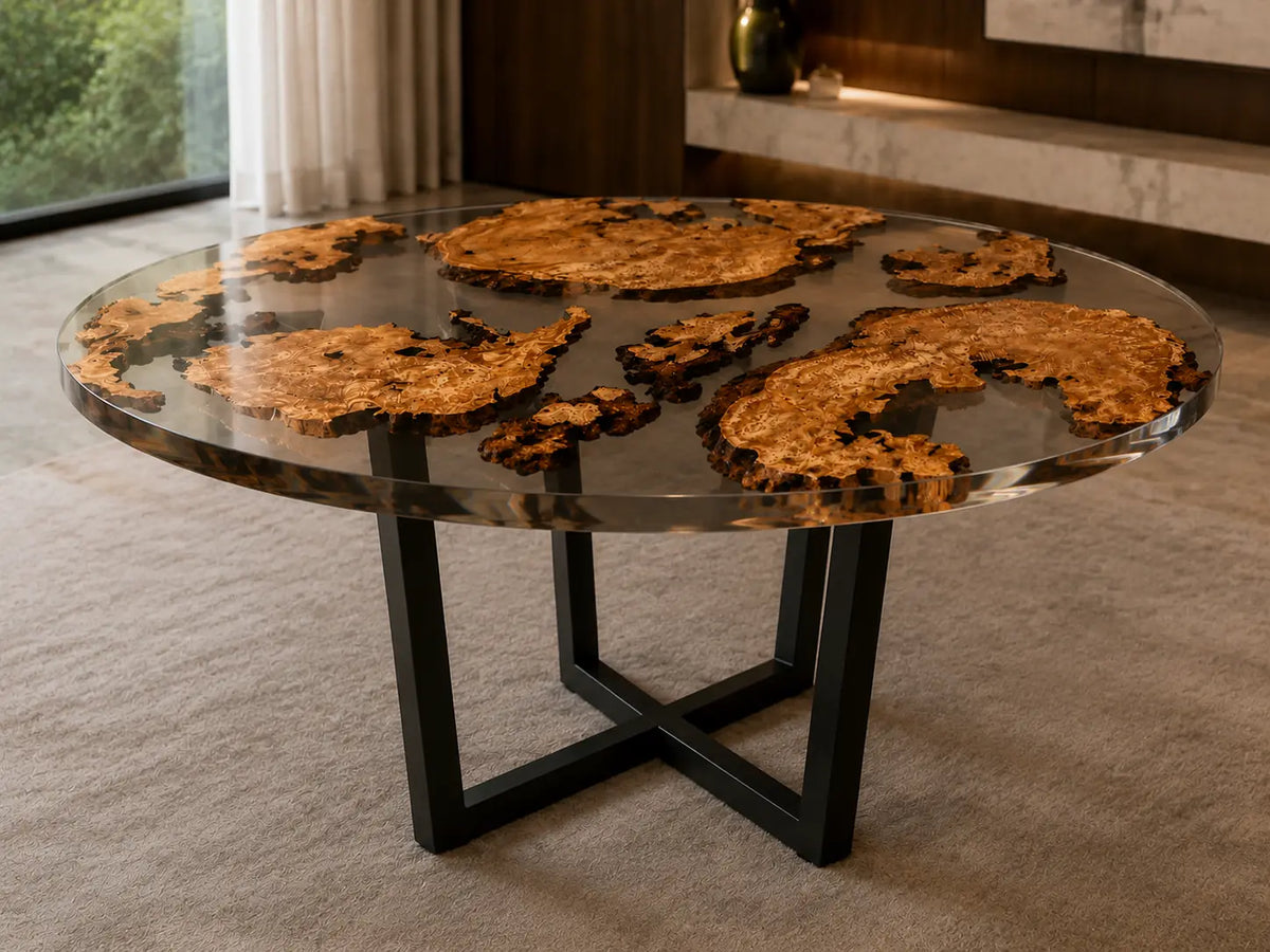 Olive Atlas Clear Epoxy Olive Wood Round Dining Table RT45