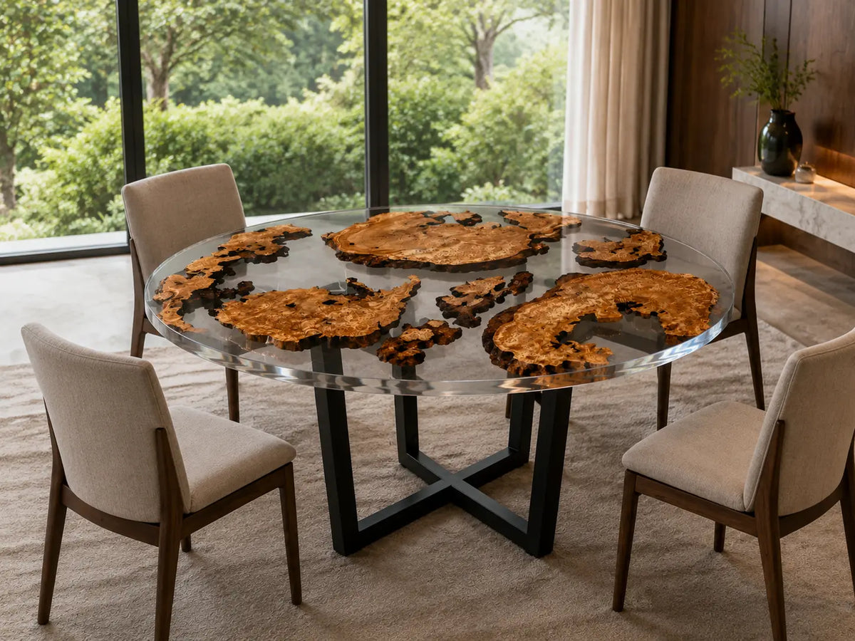 Olive Atlas Clear Epoxy Olive Wood Round Dining Table RT45