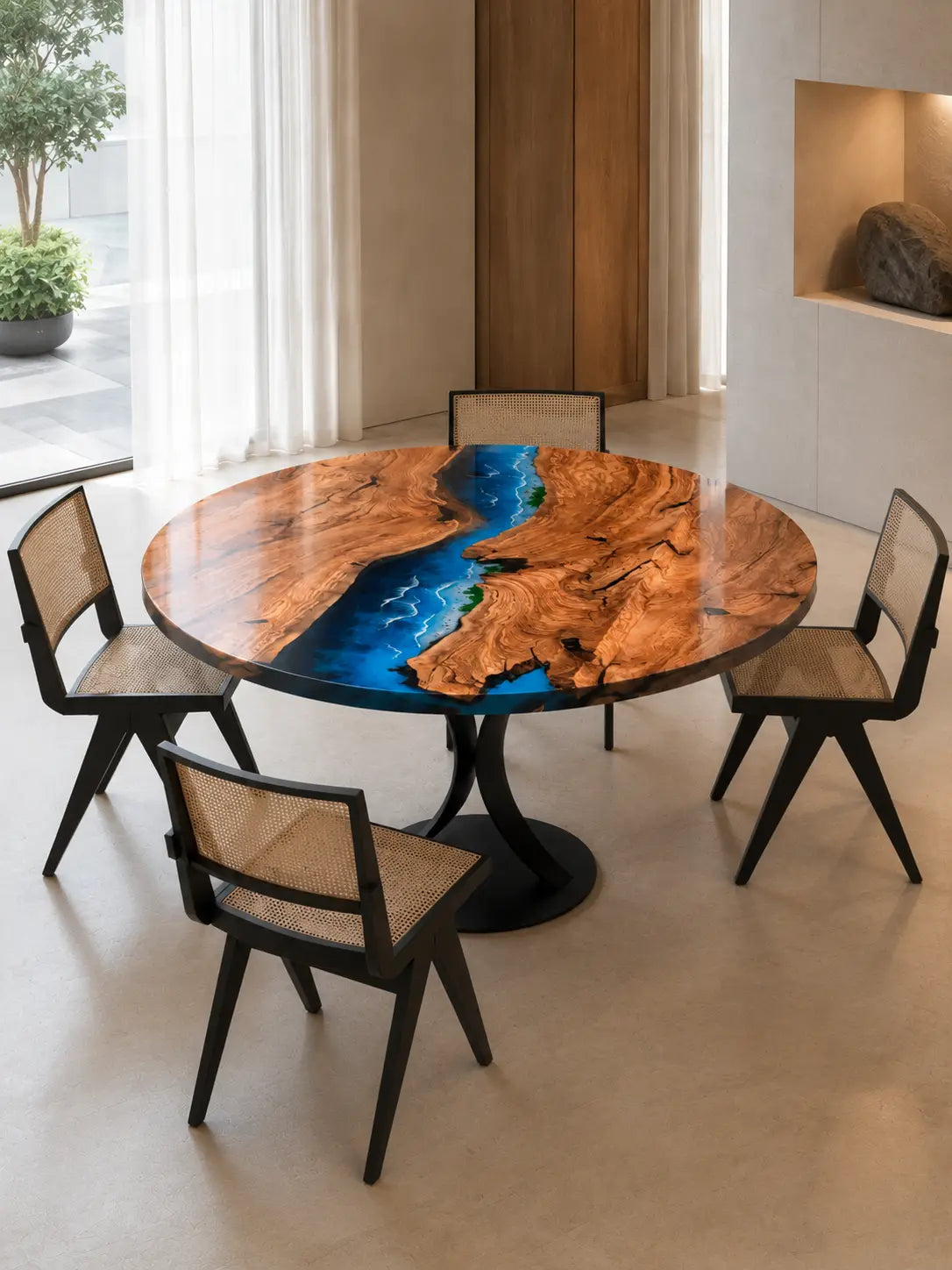 Sapphire Coast Ocean Epoxy Olive Wood Round Table RT46