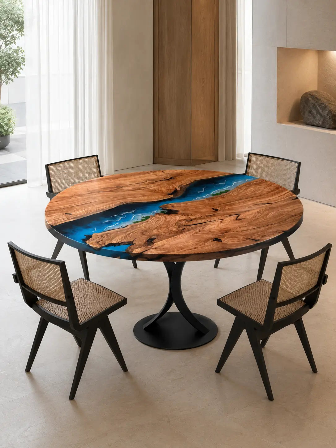 Sapphire Coast Ocean Epoxy Olive Wood Round Table RT46