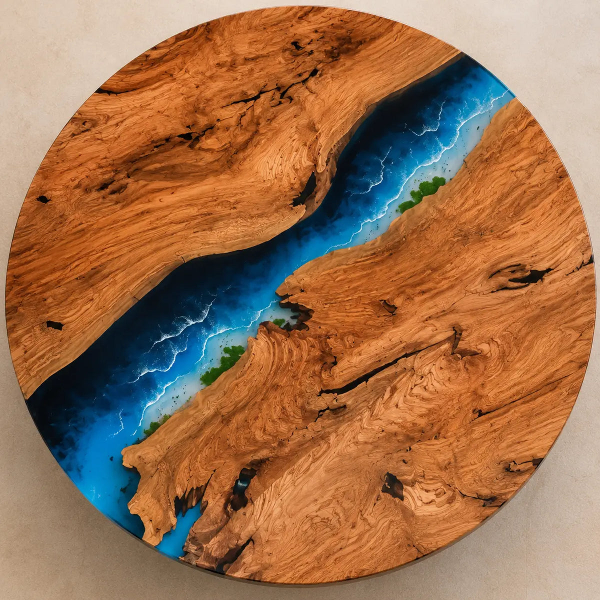Sapphire Coast Ocean Epoxy Olive Wood Round Table RT46