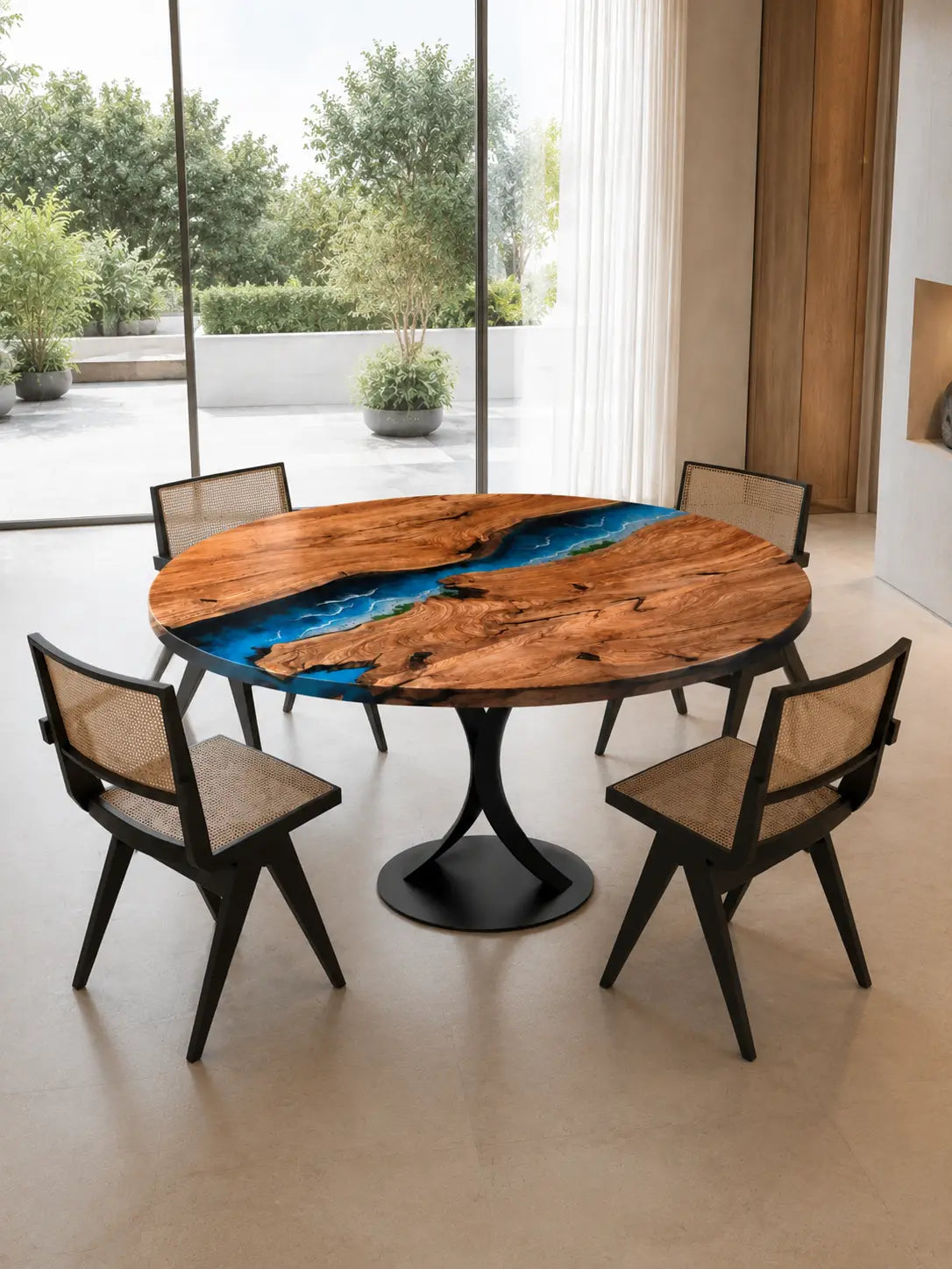 Sapphire Coast Ocean Epoxy Olive Wood Round Table RT46