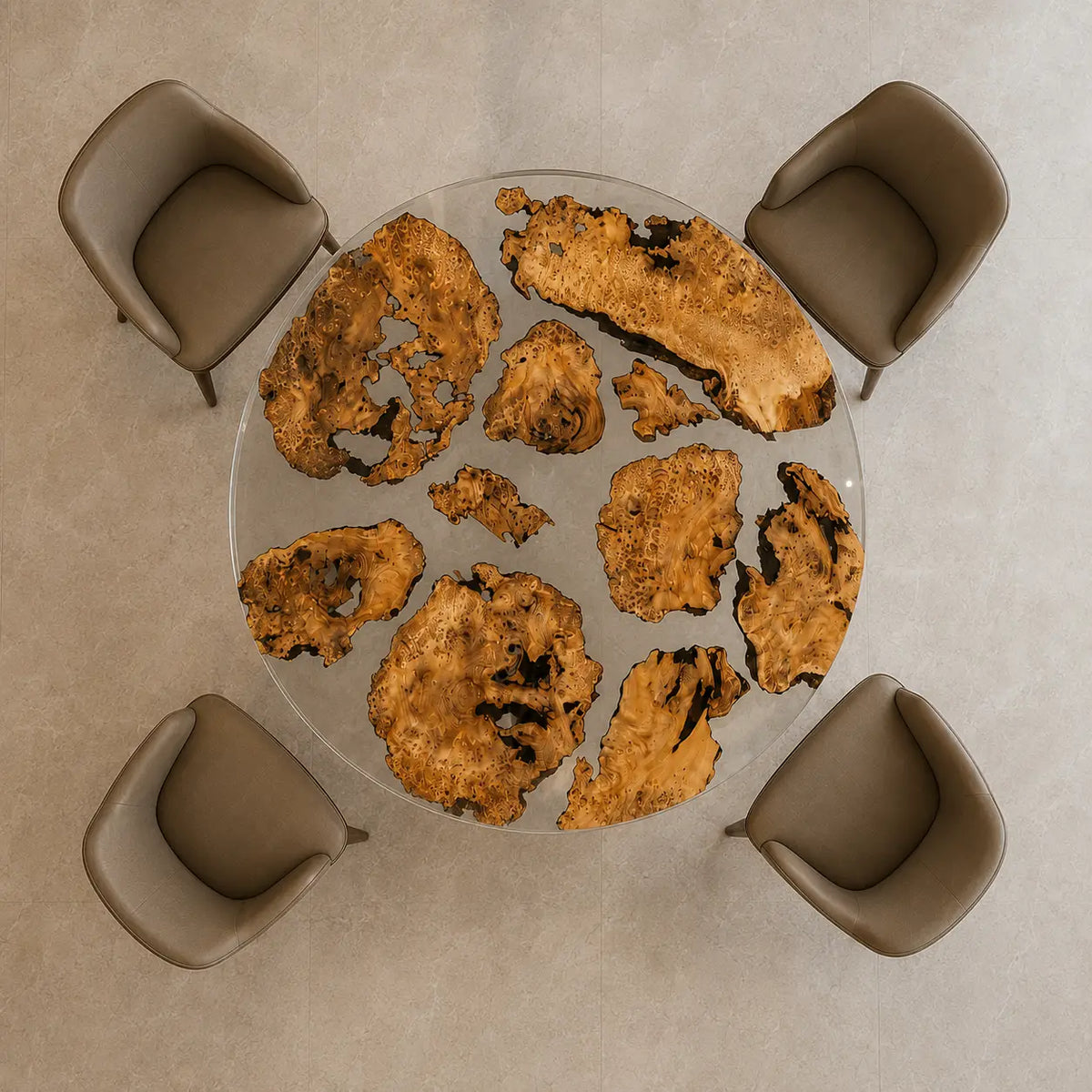 Cedar Constellation Clear Epoxy Burl Round Dining Table – RT48