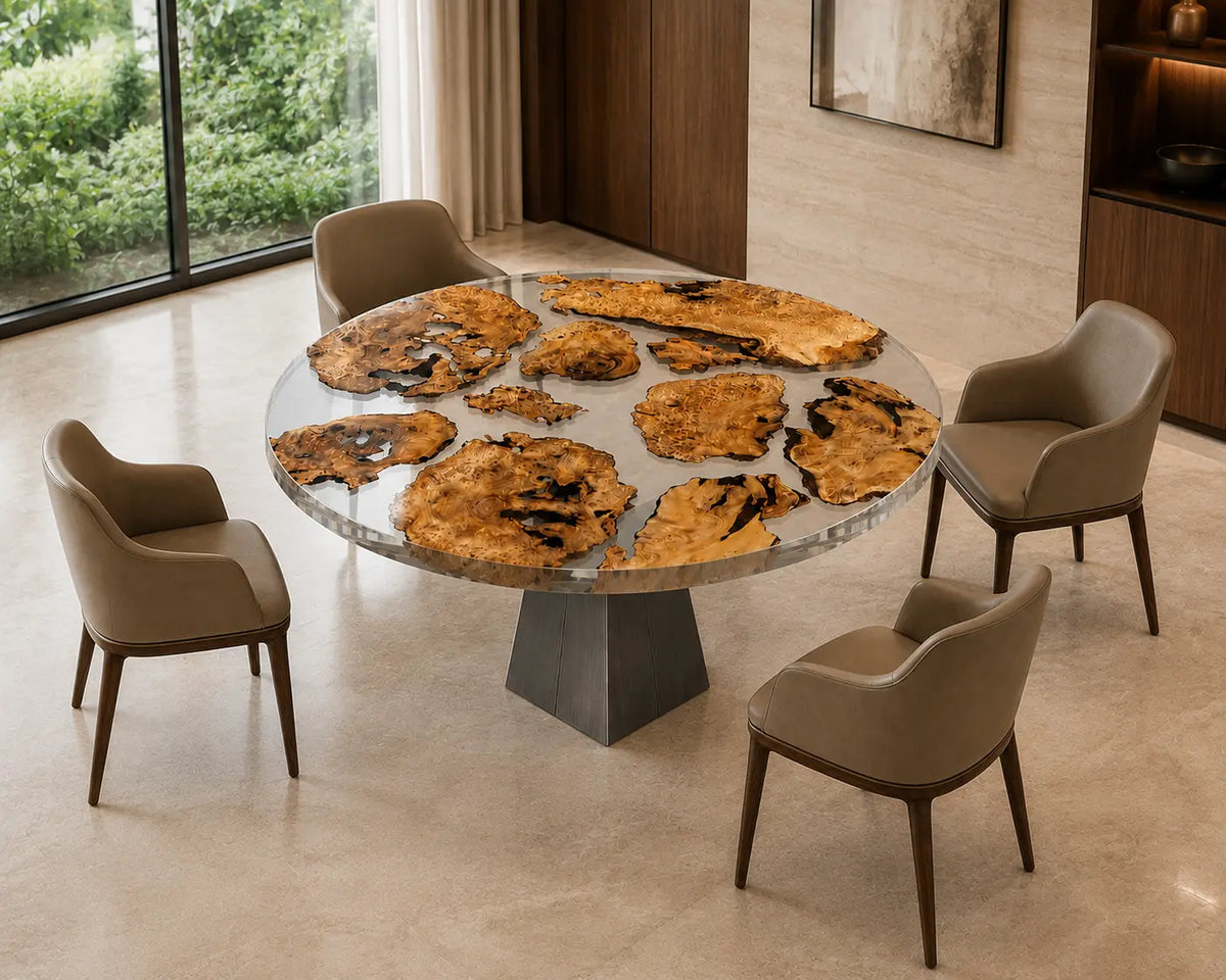 Cedar Constellation Clear Epoxy Burl Round Dining Table RT48