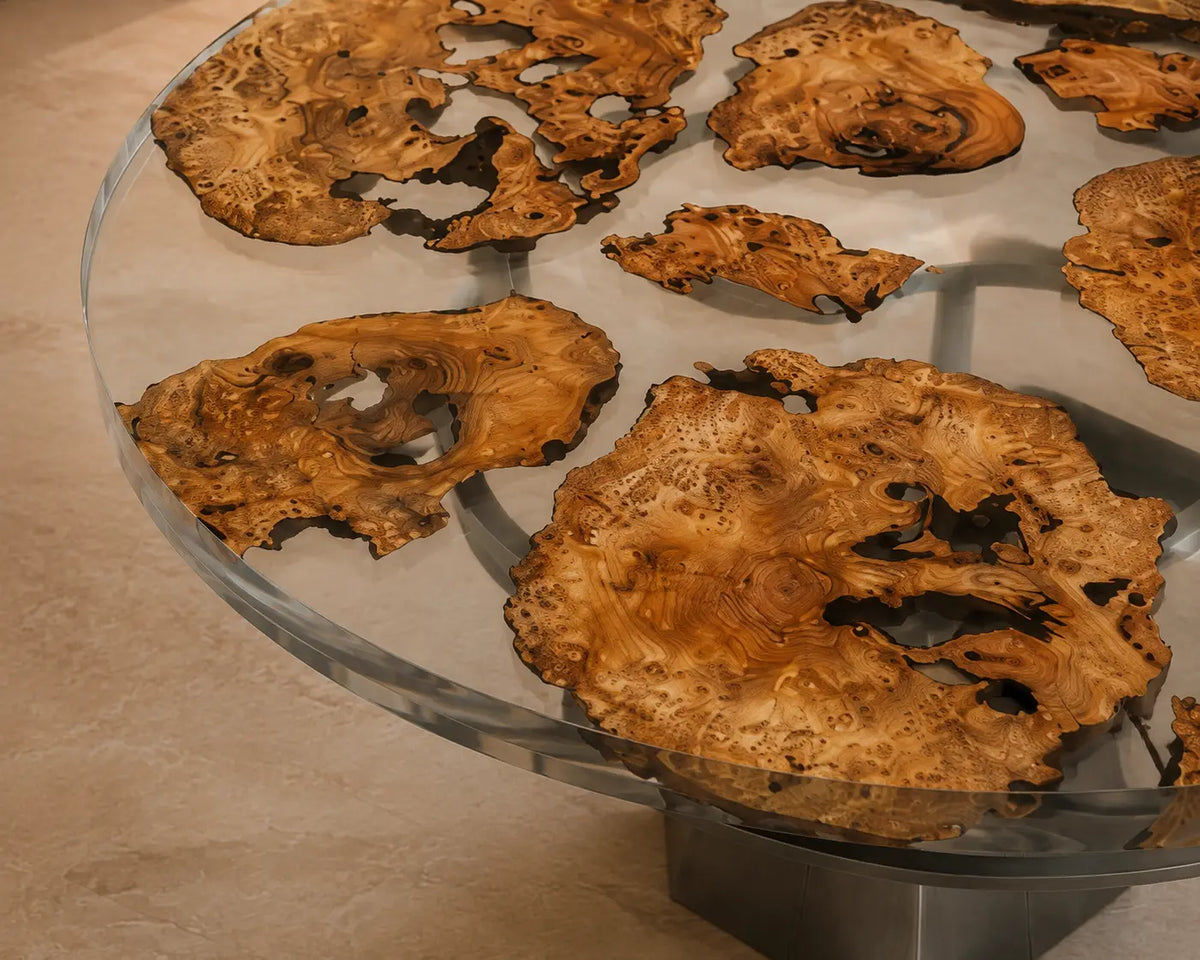 Cedar Constellation Clear Epoxy Burl Round Dining Table RT48