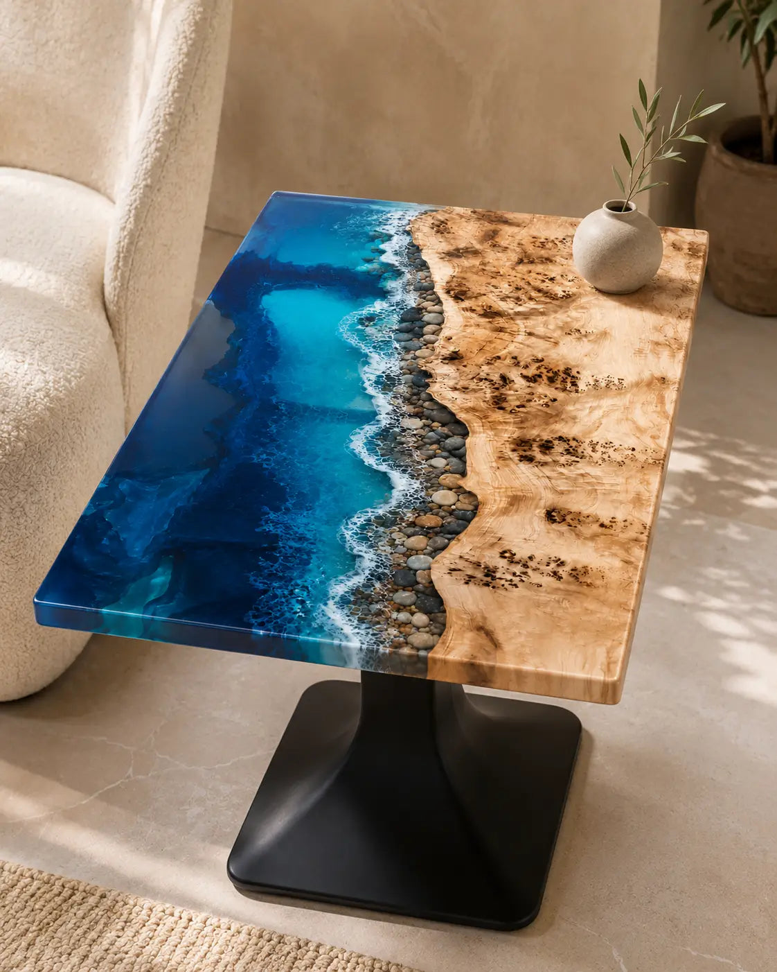 Sapphire Cove Deep Ocean Blue & Turquoise Epoxy Ocean Poplar Side & End Table SET42