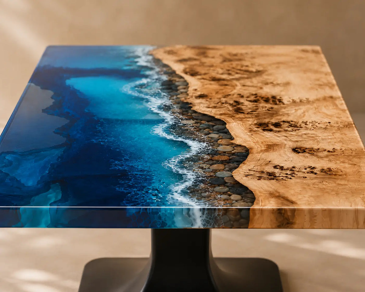Sapphire Cove Deep Ocean Blue & Turquoise Epoxy Ocean Poplar Side & End Table SET42