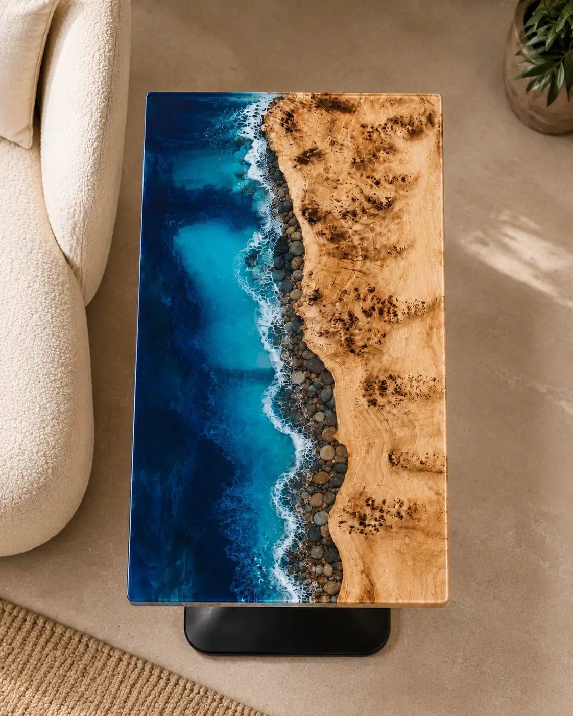 Sapphire Cove Deep Ocean Blue & Turquoise Epoxy Ocean Poplar Side & End Table SET42