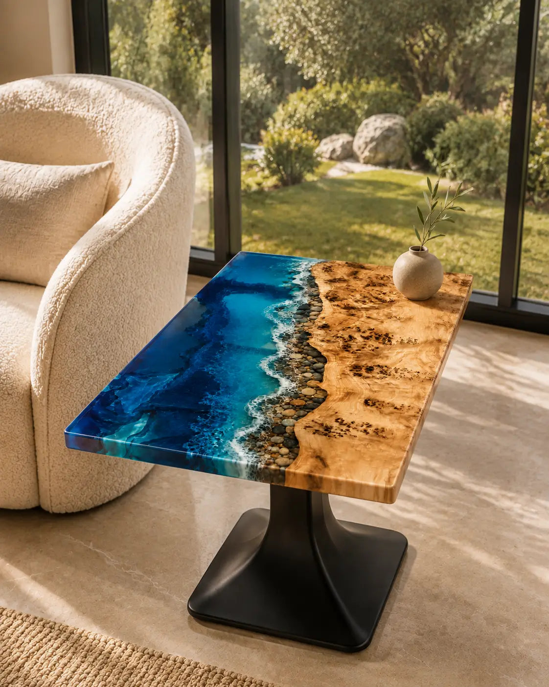 Sapphire Cove Deep Ocean Blue & Turquoise Epoxy Ocean Poplar Side & End Table SET42