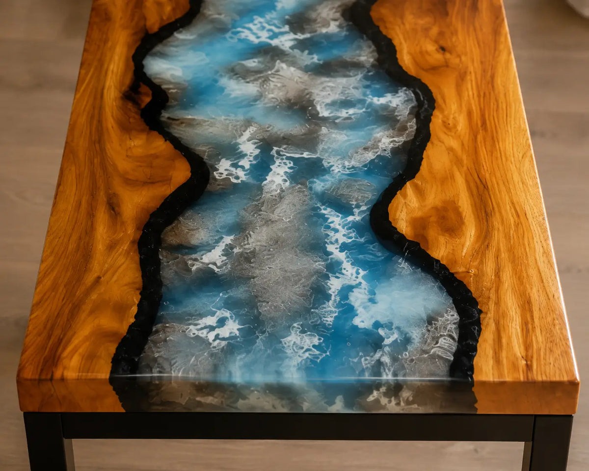 Silver Rapids Smoky Gray & Pearlescent White Epoxy River Walnut Side & End Table SET01