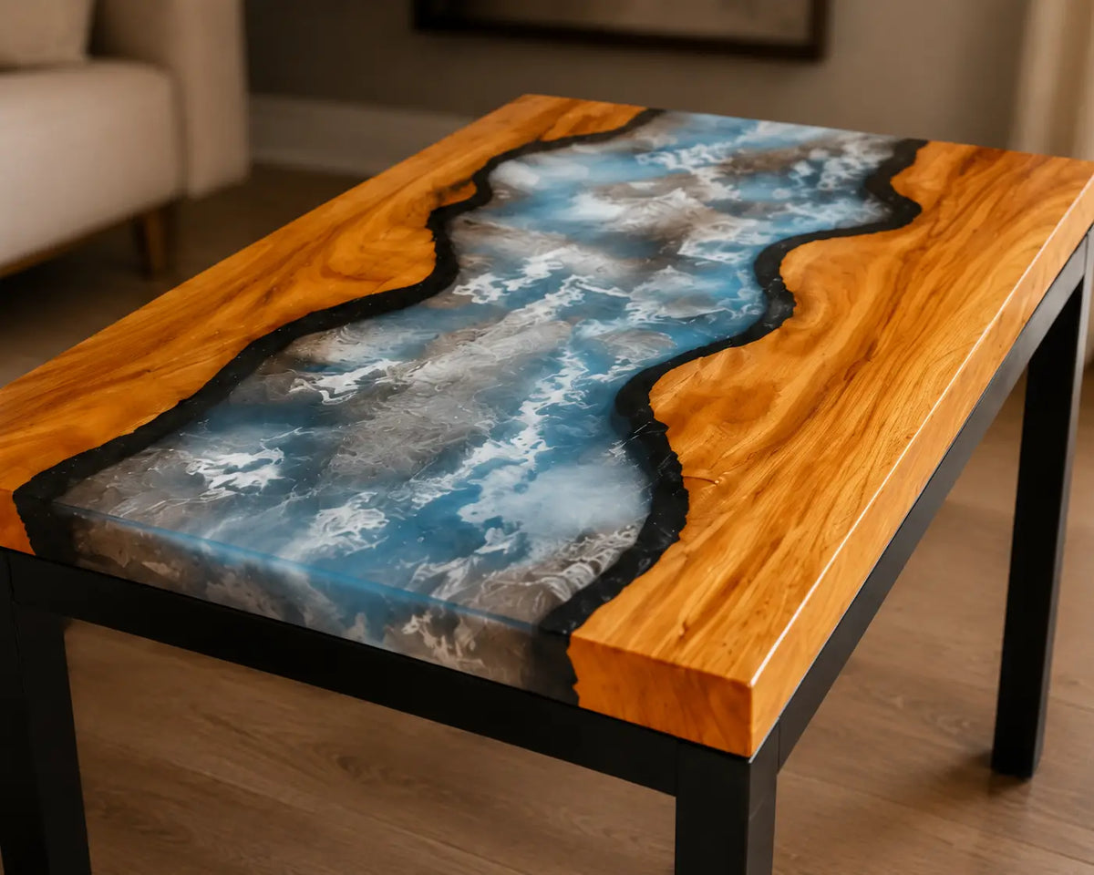 Silver Rapids Smoky Gray & Pearlescent White Epoxy River Walnut Side & End Table SET01