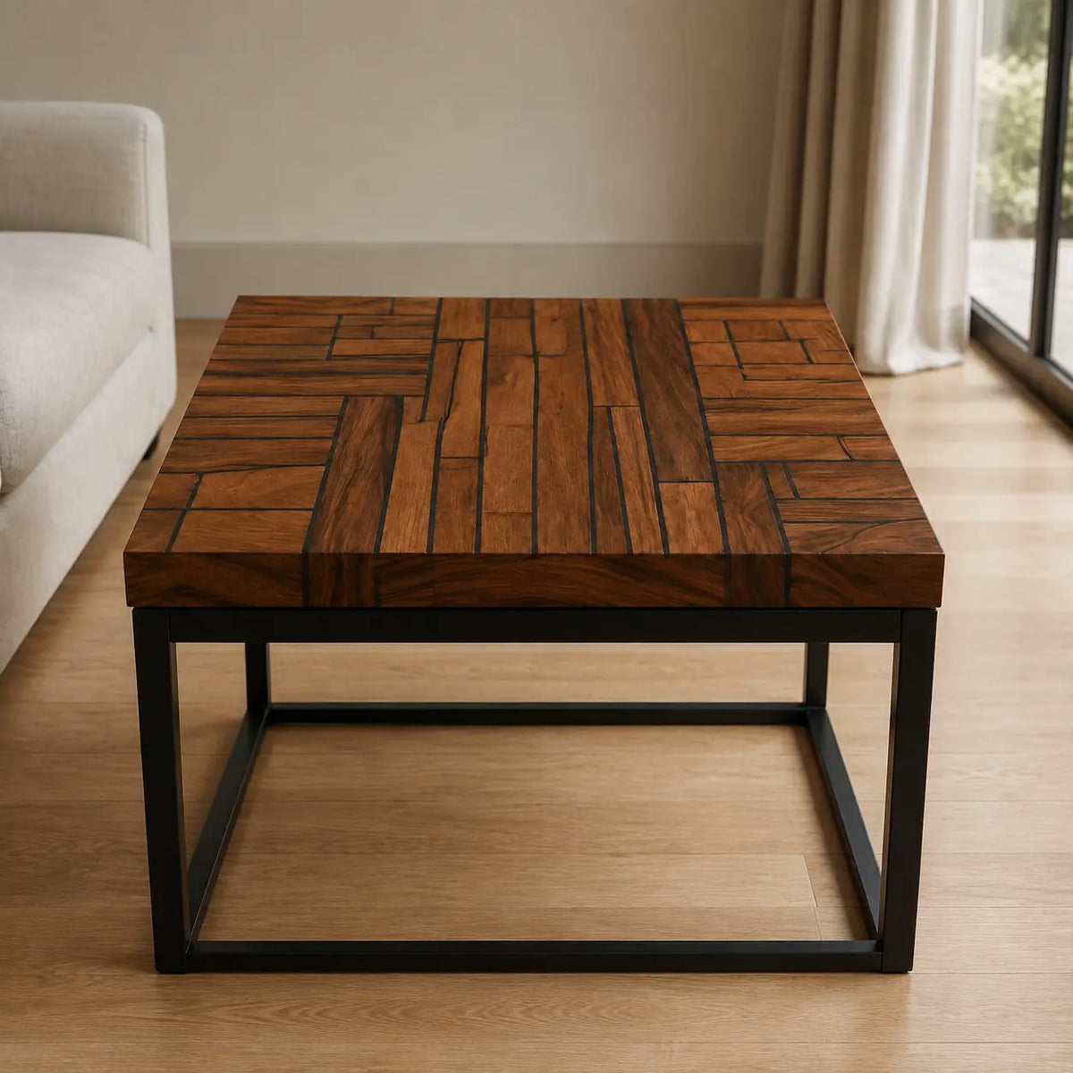 Walnut Grid smoky black inlay epoxy walnut side and end table SET02