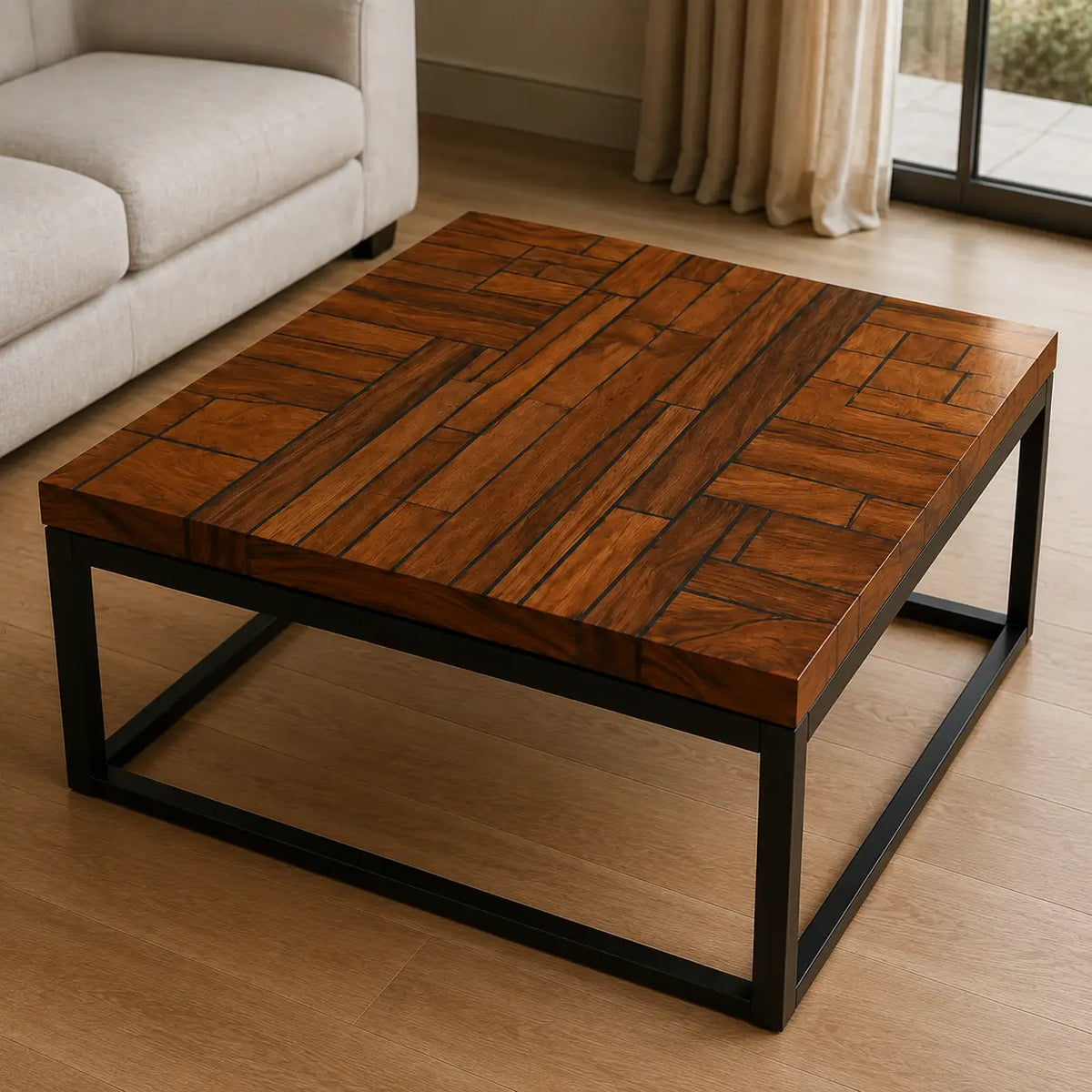 Walnut Grid Smoky Black Inlay Epoxy Walnut Side & End Table SET02