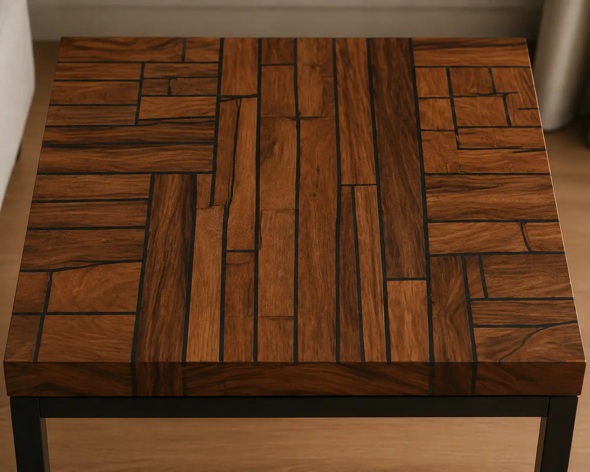 Walnut Grid Smoky Black Inlay Epoxy Walnut Side & End Table SET02