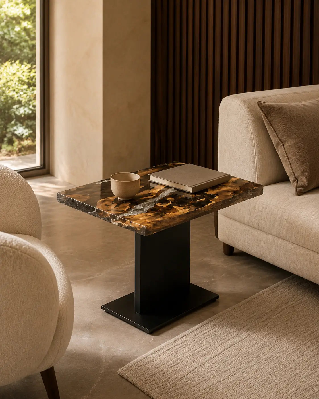 Botanical Window crystal clear with botanical inlays epoxy walnut side and end table SET03