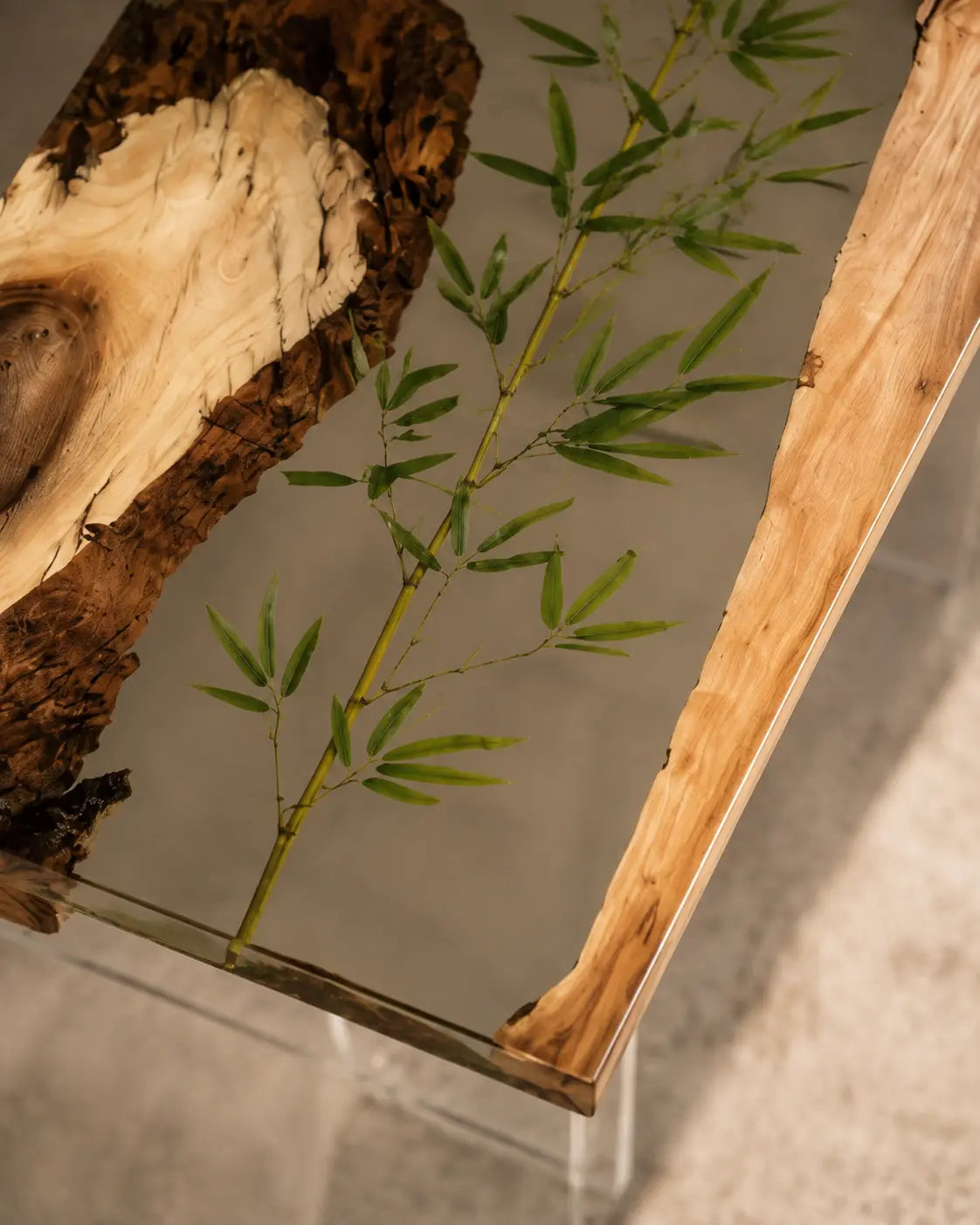 Botanical Window Crystal Clear with Botanical Inlays Epoxy Walnut Side & End Table SET03