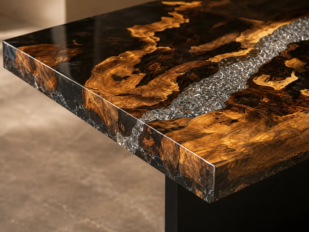 Ember Islands Smoky Black Epoxy Walnut Side & End Table SET04