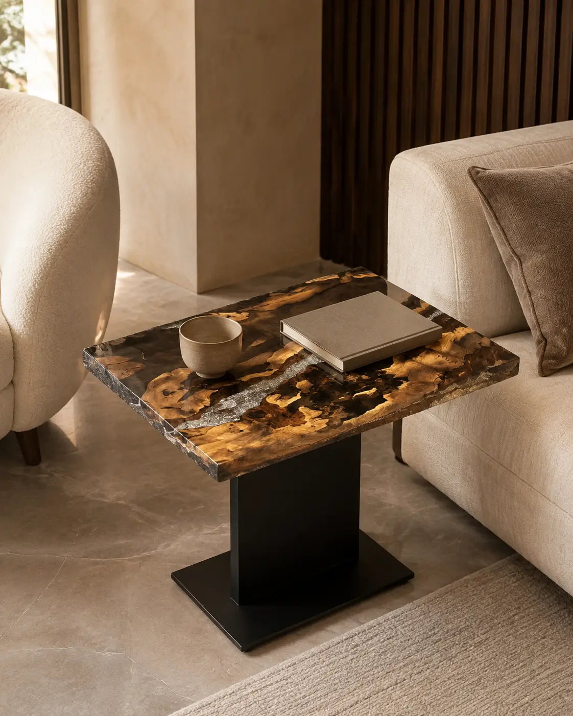 Ember Islands Smoky Black Epoxy Walnut Side & End Table SET04