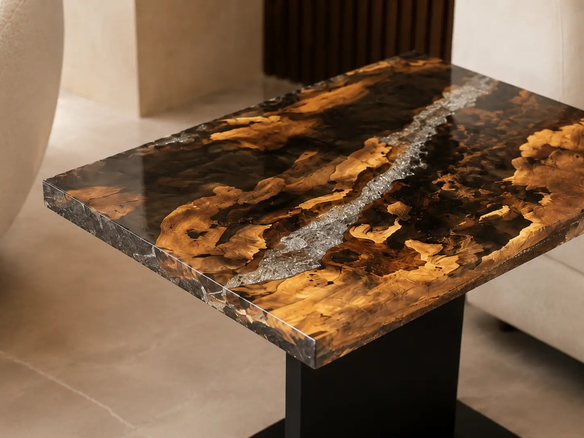 Ember Islands Smoky Black Epoxy Walnut Side & End Table SET04