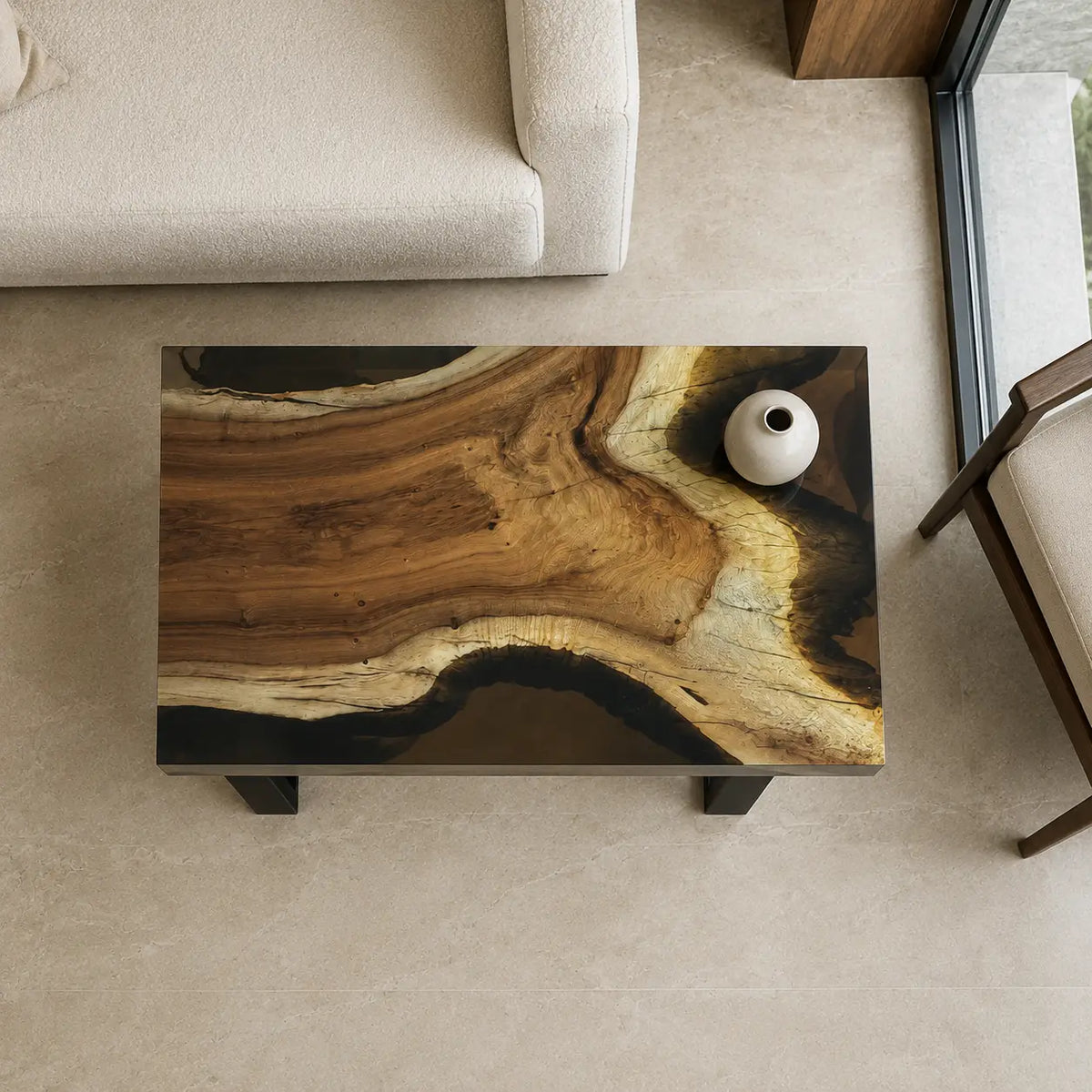 Smoke Bend smoky transparent gray epoxy river walnut side and end table SET05