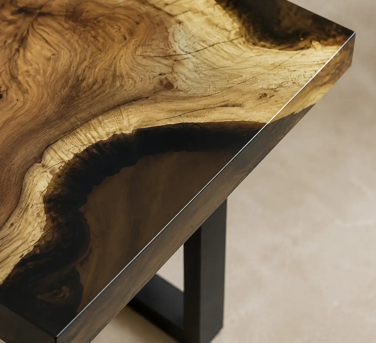 Smoke Bend Smoky Transparent Gray Epoxy River Walnut Side & End Table SET05