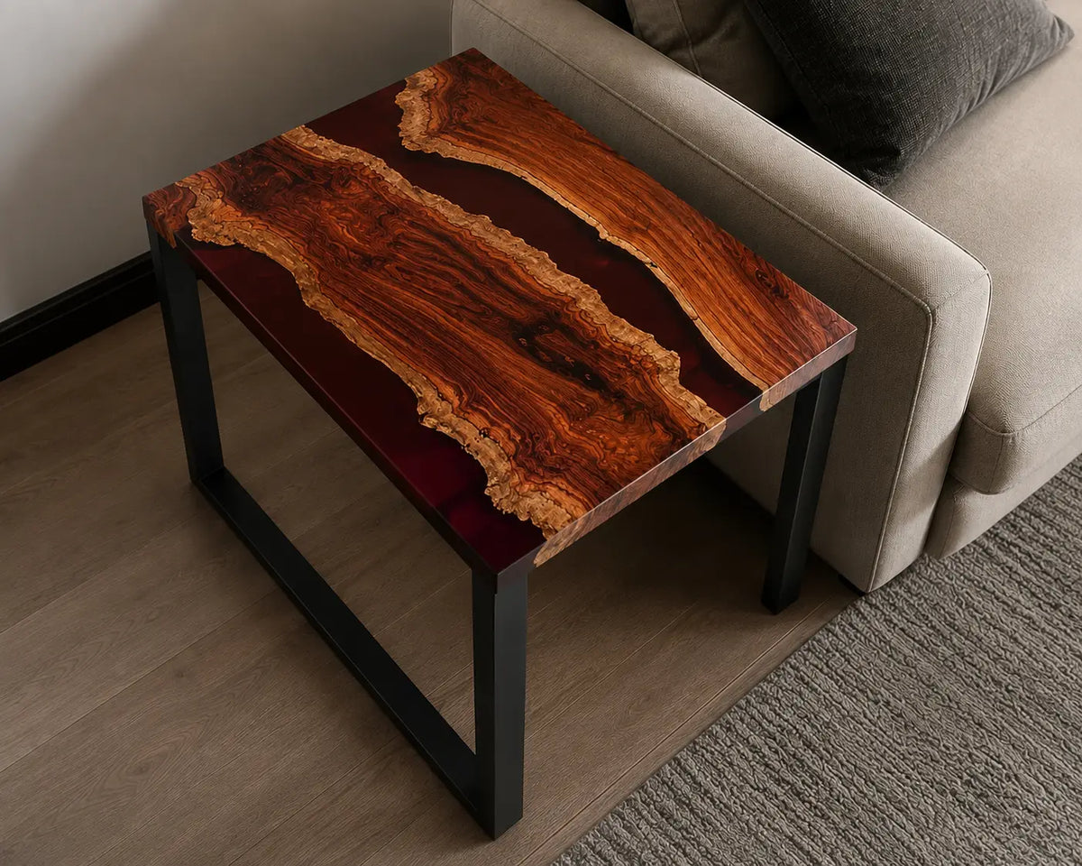 Ruby Ravine Ruby Red Transparent Epoxy River Walnut Side & End Table SET06