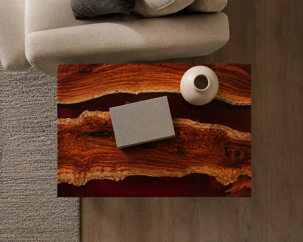 Ruby Ravine Ruby Red Transparent Epoxy River Walnut Side & End Table SET06