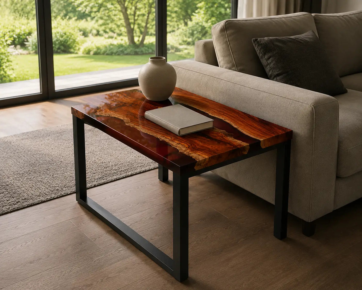 Ruby Ravine Ruby Red Transparent Epoxy River Walnut Side & End Table SET06