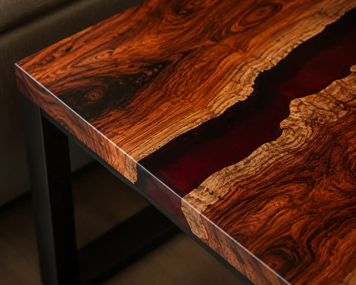 Ruby Ravine Ruby Red Transparent Epoxy River Walnut Side & End Table SET06