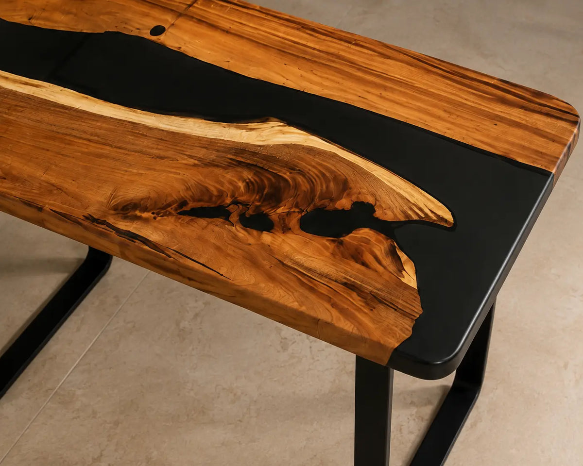 Onyx Divide Pure Black Epoxy River Walnut Side & End Table SET07