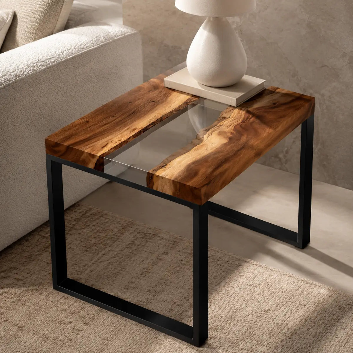 Crystal Lane crystal clear epoxy river walnut side and end table SET08