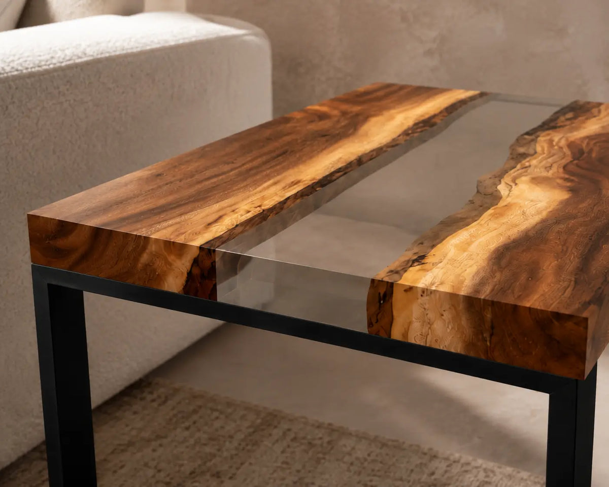 Crystal Lane Crystal Clear Epoxy River Walnut Side & End Table SET08