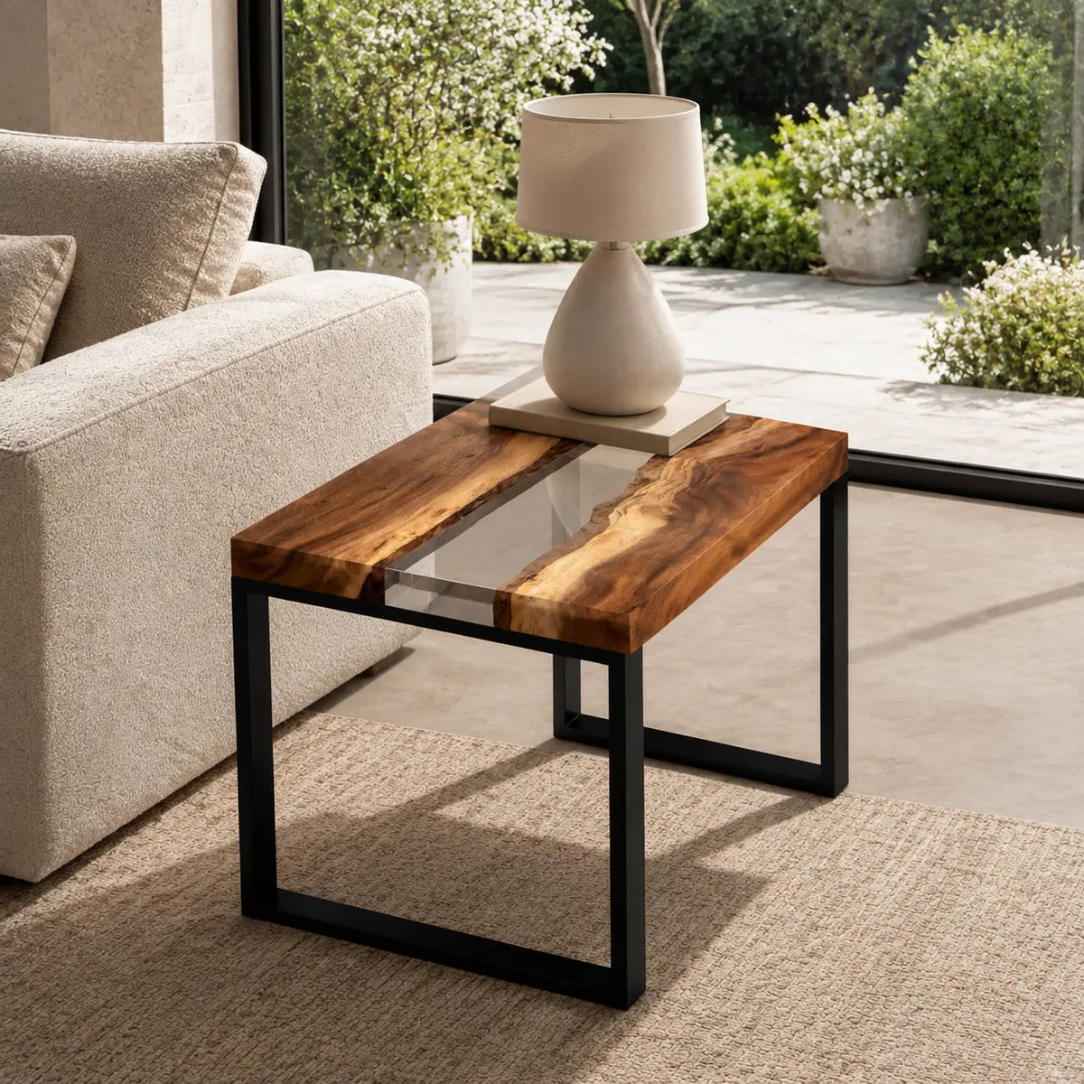 Crystal Lane Crystal Clear Epoxy River Walnut Side & End Table SET08