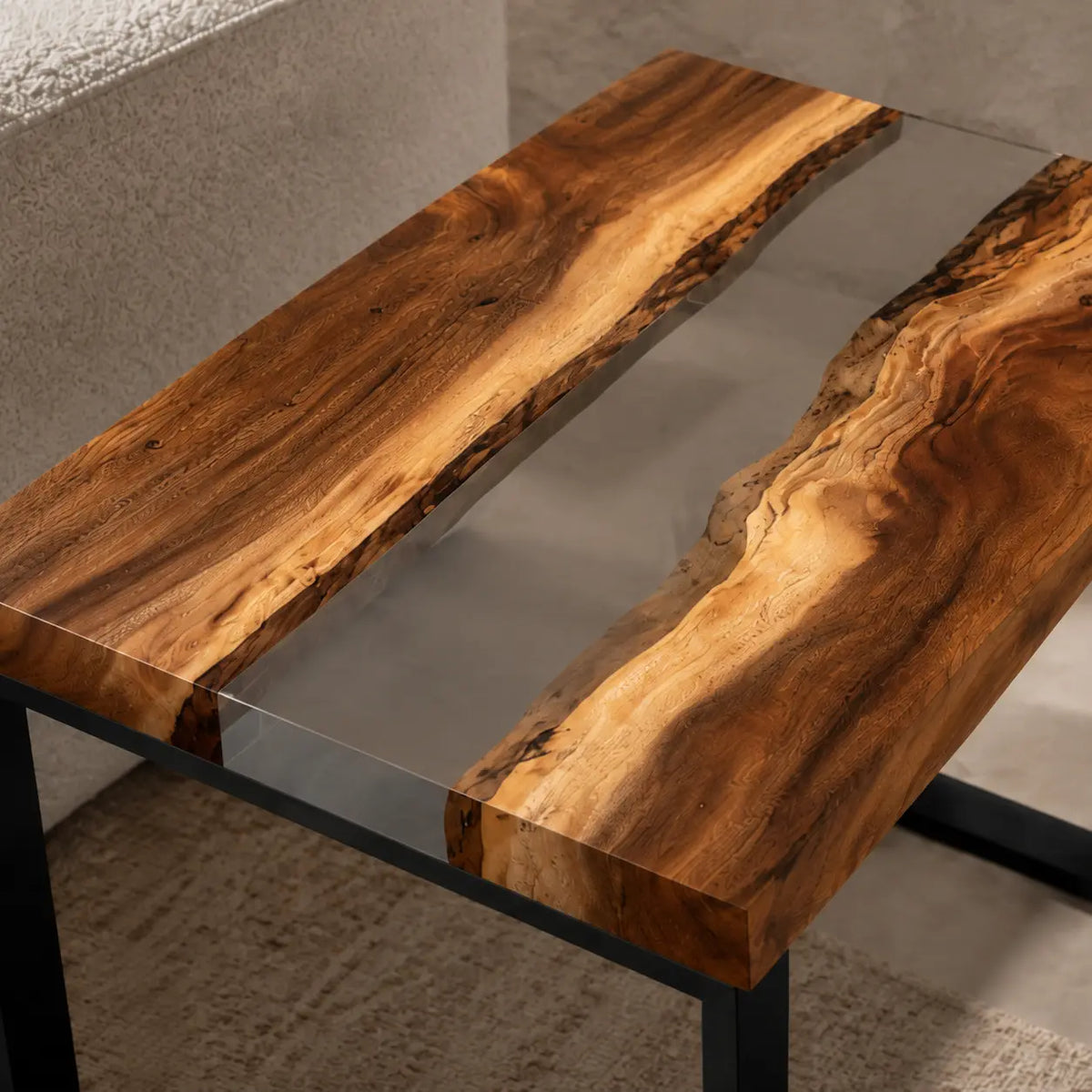 Crystal Lane Crystal Clear Epoxy River Walnut Side & End Table SET08