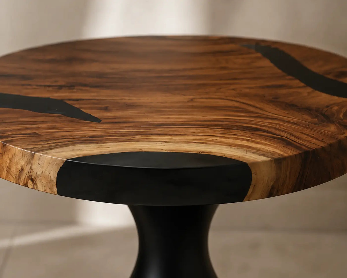 Noir Crescent Smoky Black Epoxy River Walnut Side & End Table SET10