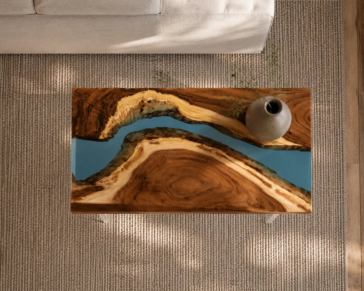 Turquoise Canyon Turquoise Blue Epoxy River Walnut Side & End Table SET14