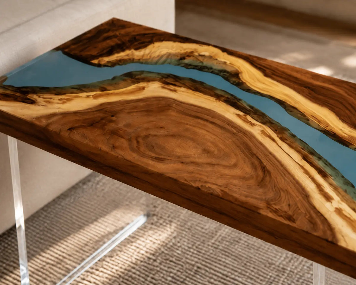 Turquoise Canyon Turquoise Blue Epoxy River Walnut Side & End Table SET14