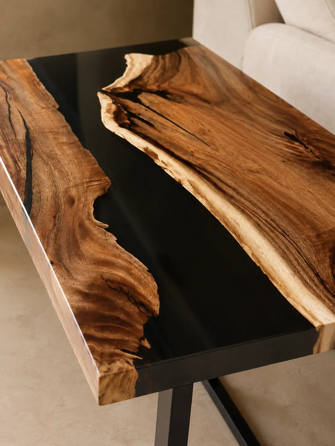 Shadow Fork Smoky Black Transparent Epoxy River Walnut Side & End Table SET15